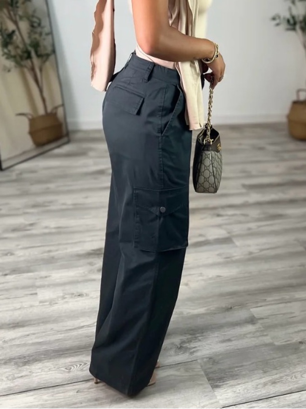 Grey cargo Wide-Leg Pants